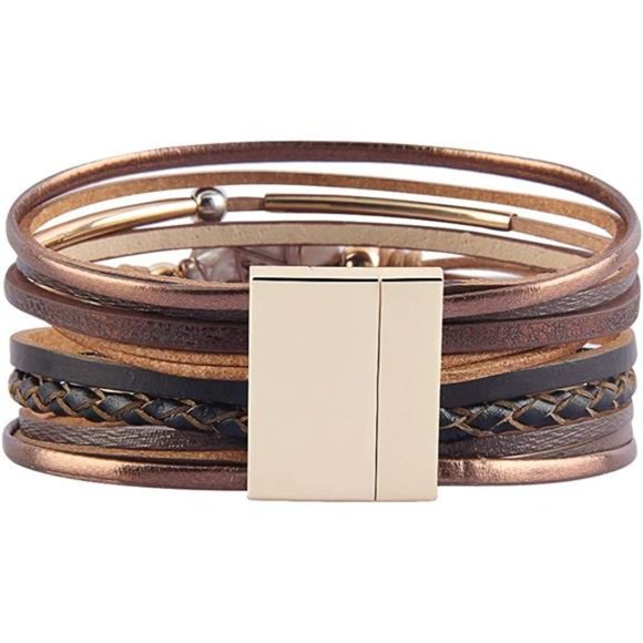 Leather Cuff Bracelet with Baroque Pearls and Gold Accents - Picture 2 of 6